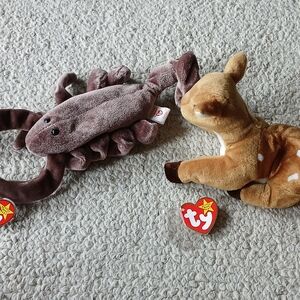 VNTG 90s - Ty Beanie Babies Plush Lot Stinger Scprpion Whisper The Deer ERRORS!!